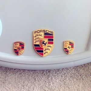 Two Pcs Brand New 1 inch Diameter PORSCHE STUTTGART HOTROD Emblems